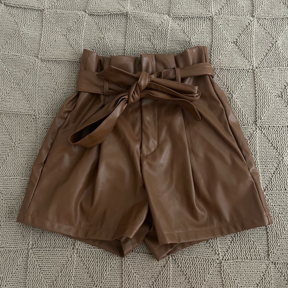 Brown leather shorts